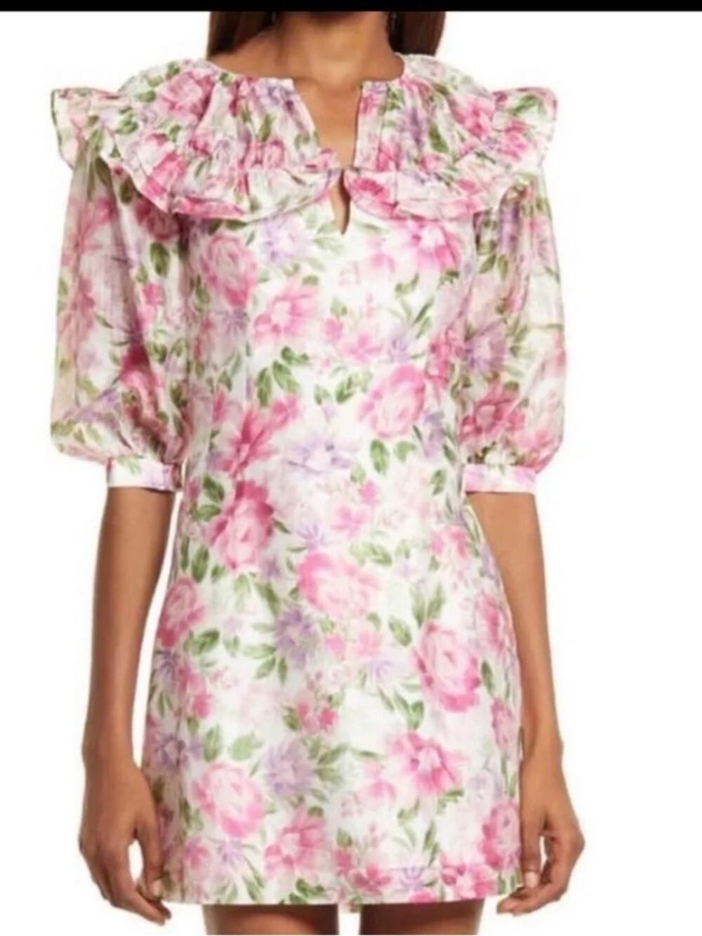 Ever New Pink Floral Ruffle-Trim Mini Dress size 0